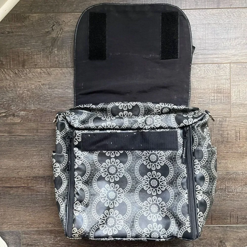 Petunia Pickle Bottom Diaper Bag Backpack Gray & Black, fold out changing